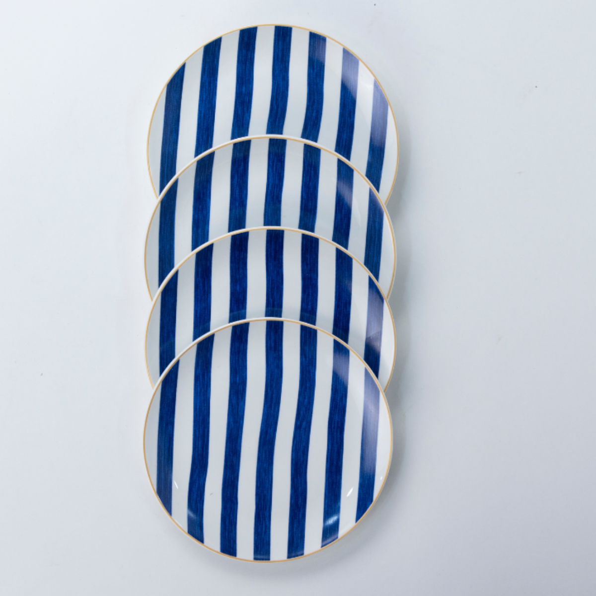 Blue Candy Stripe snack plates - Set of 4 (7 inch each)