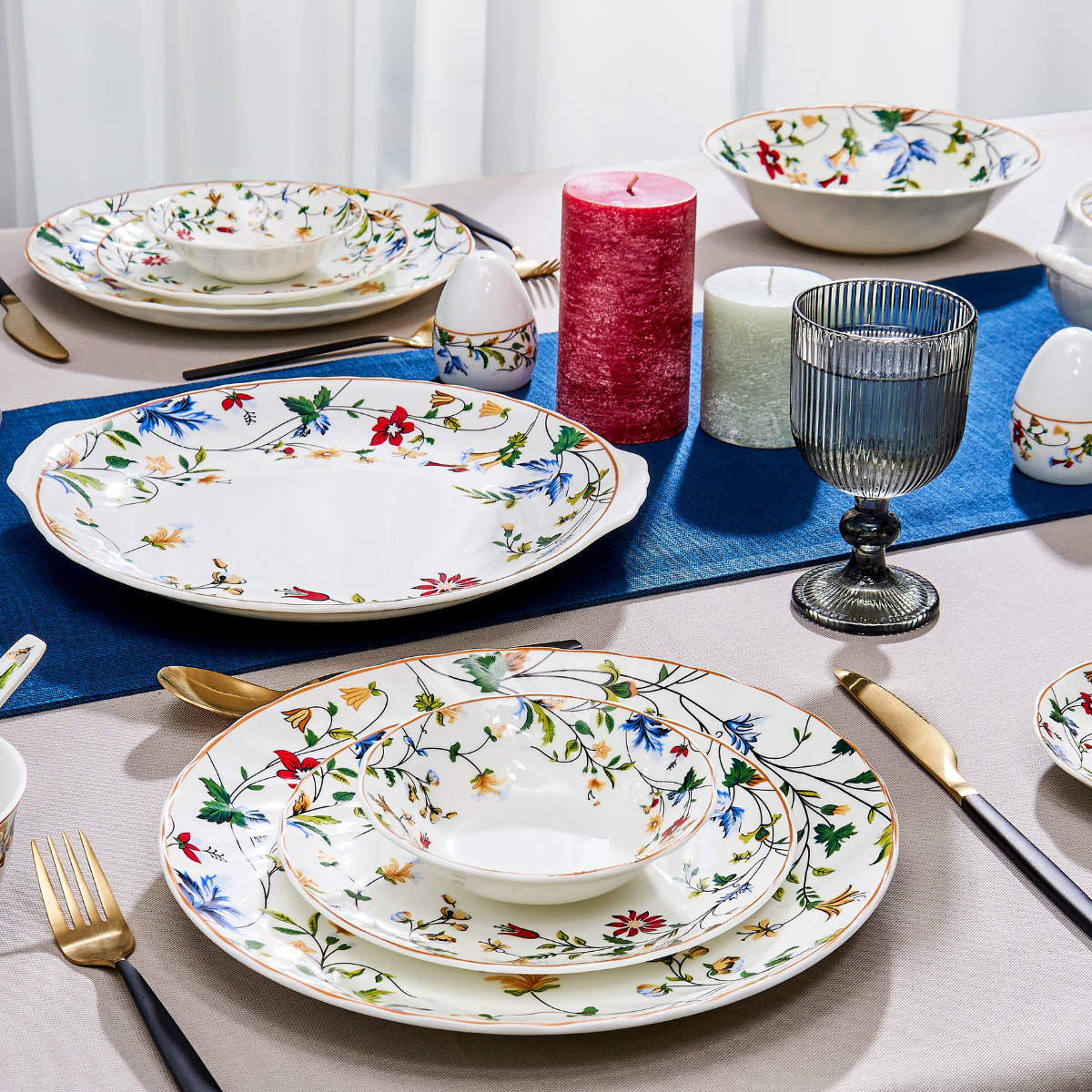 Summer Florals Garden Dinner Set – 18, 21 & 38 Piece Luxury Floral Crockery