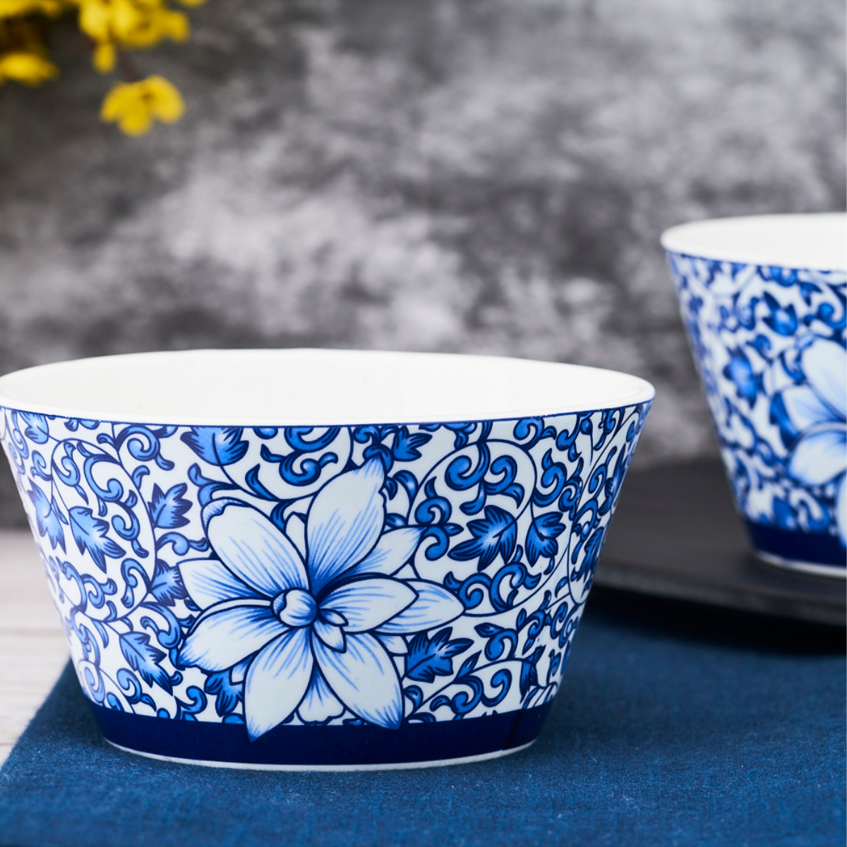 Floral Indigo snack bowls - Set of 2 (5 inch wide, 350ML capacity)