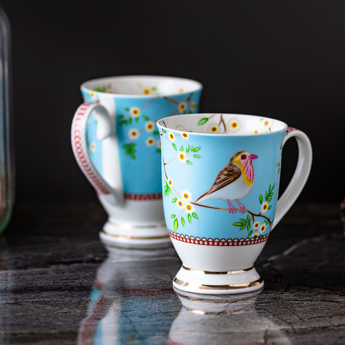 Birdie in Blue Coffee/Tea mugs - Set of 2 (300ml each)
