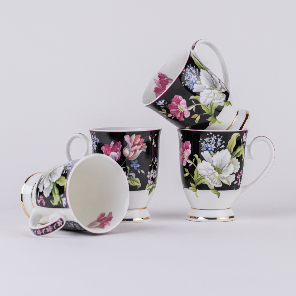 Midnight Garden Splendor Coffee/Tea mugs - Set of 4 (300ml each)