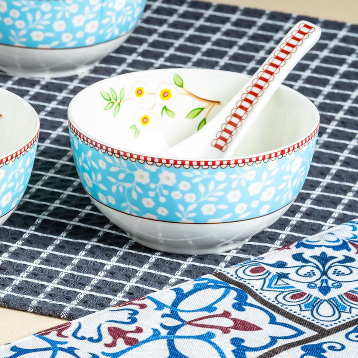 Little birdie soup set (Blue) - Set of 6 bowls & 6 spoons