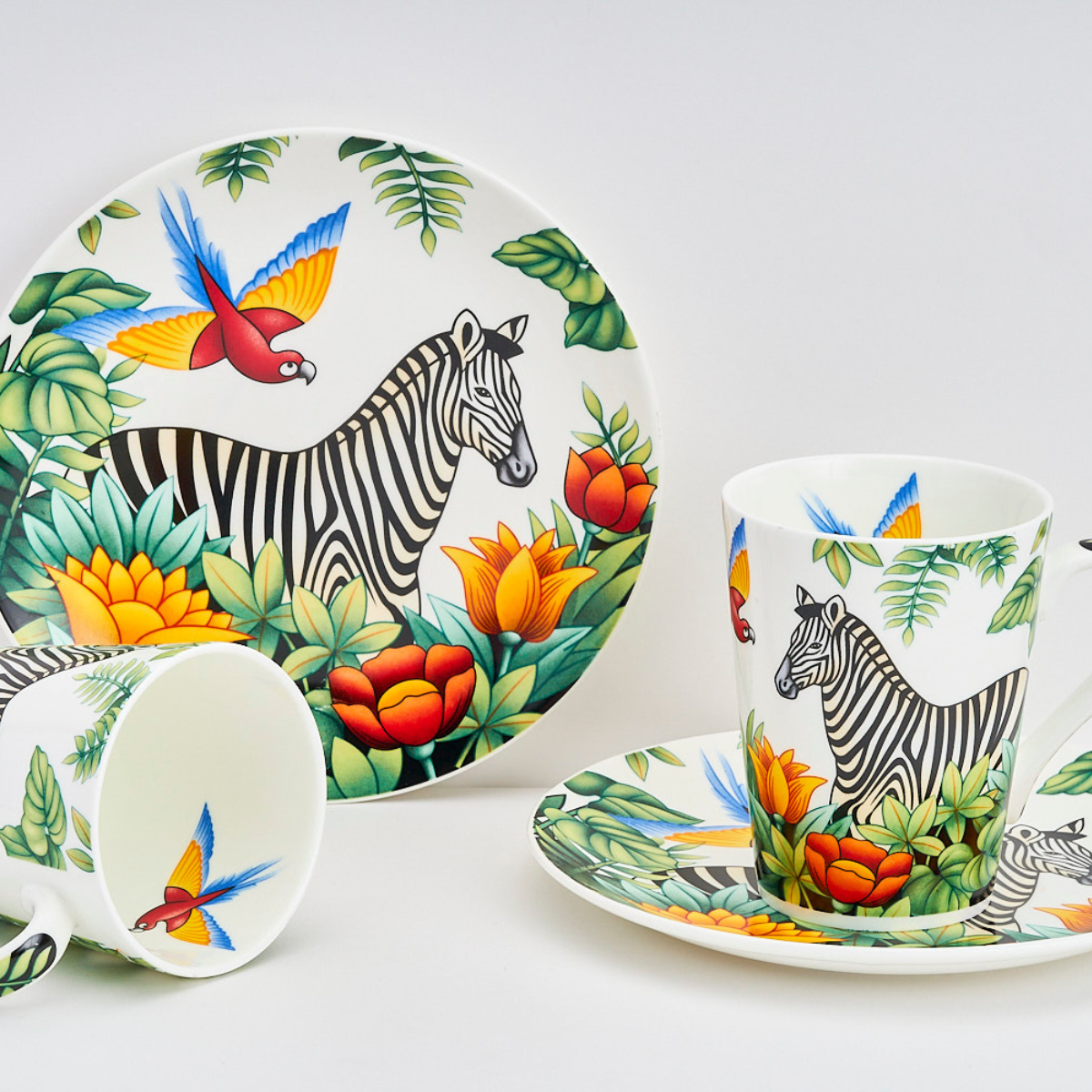 Zebra Harmony Mug & Snack Plate Set - 2 mugs (200 ml) & 2 plates (7 inches)