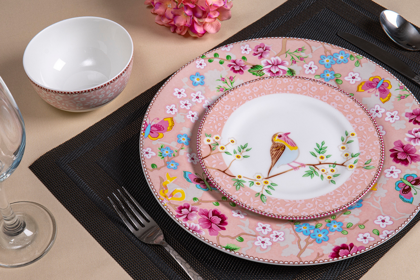 Little birdie Dinnerware (Pink) - Set of 12 pcs