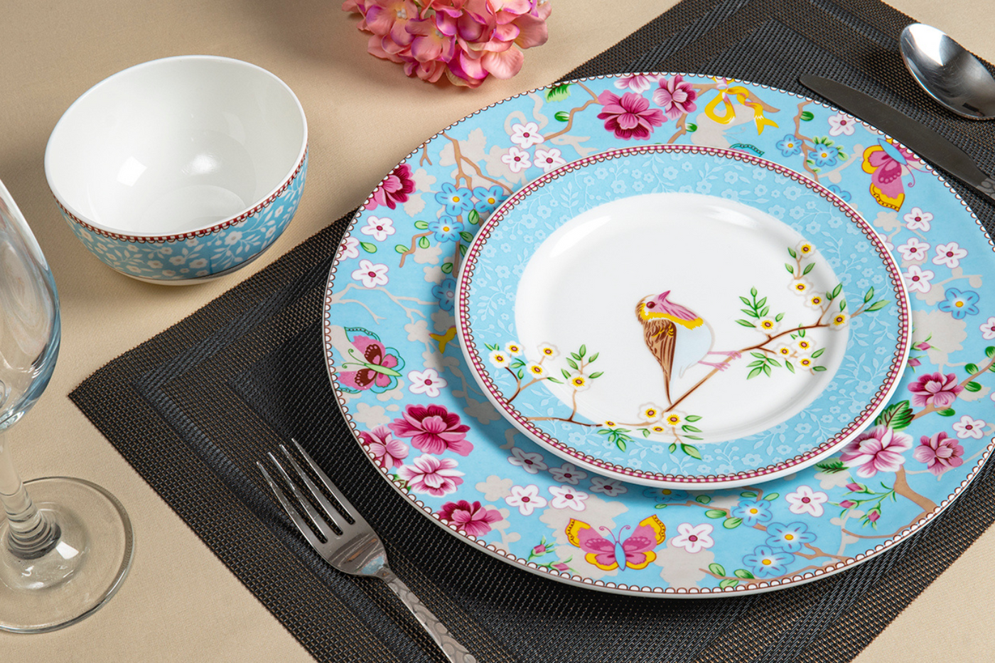 Little birdie Dinnerware (Blue) - Set of 12 pcs