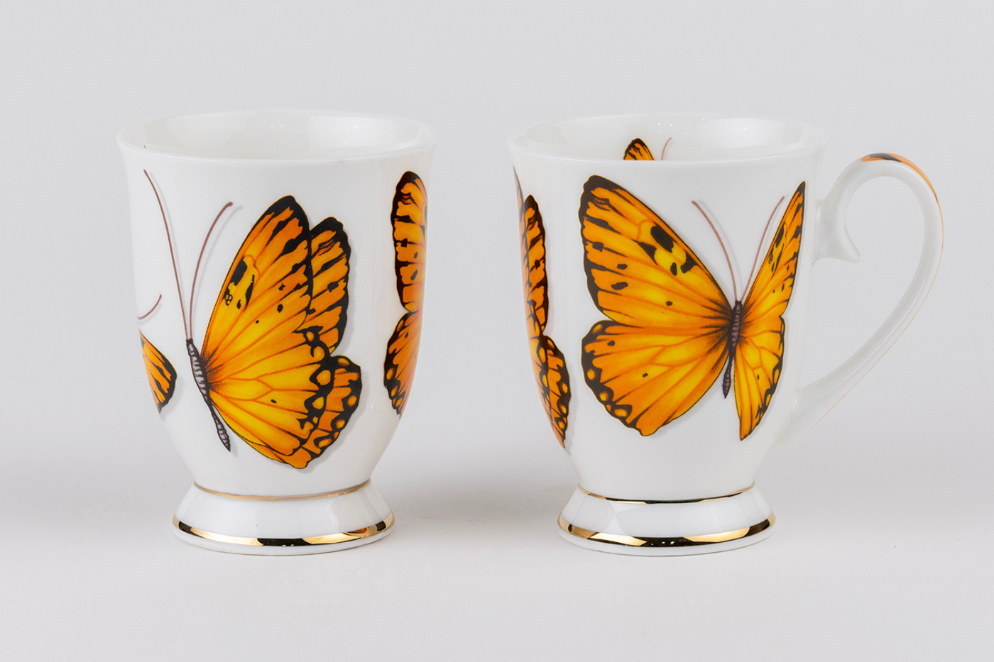 Golden Monarch Butterfly Mugs – Set of 2