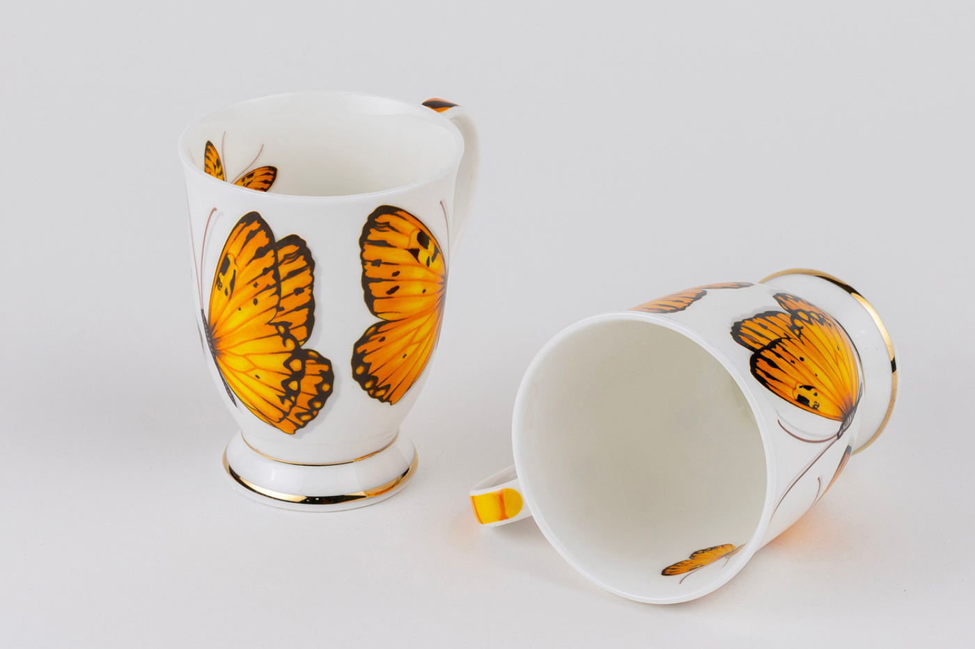 Golden Monarch Butterfly Mugs – Set of 2