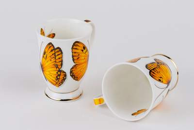 Golden Monarch Butterfly Mugs – Set of 2