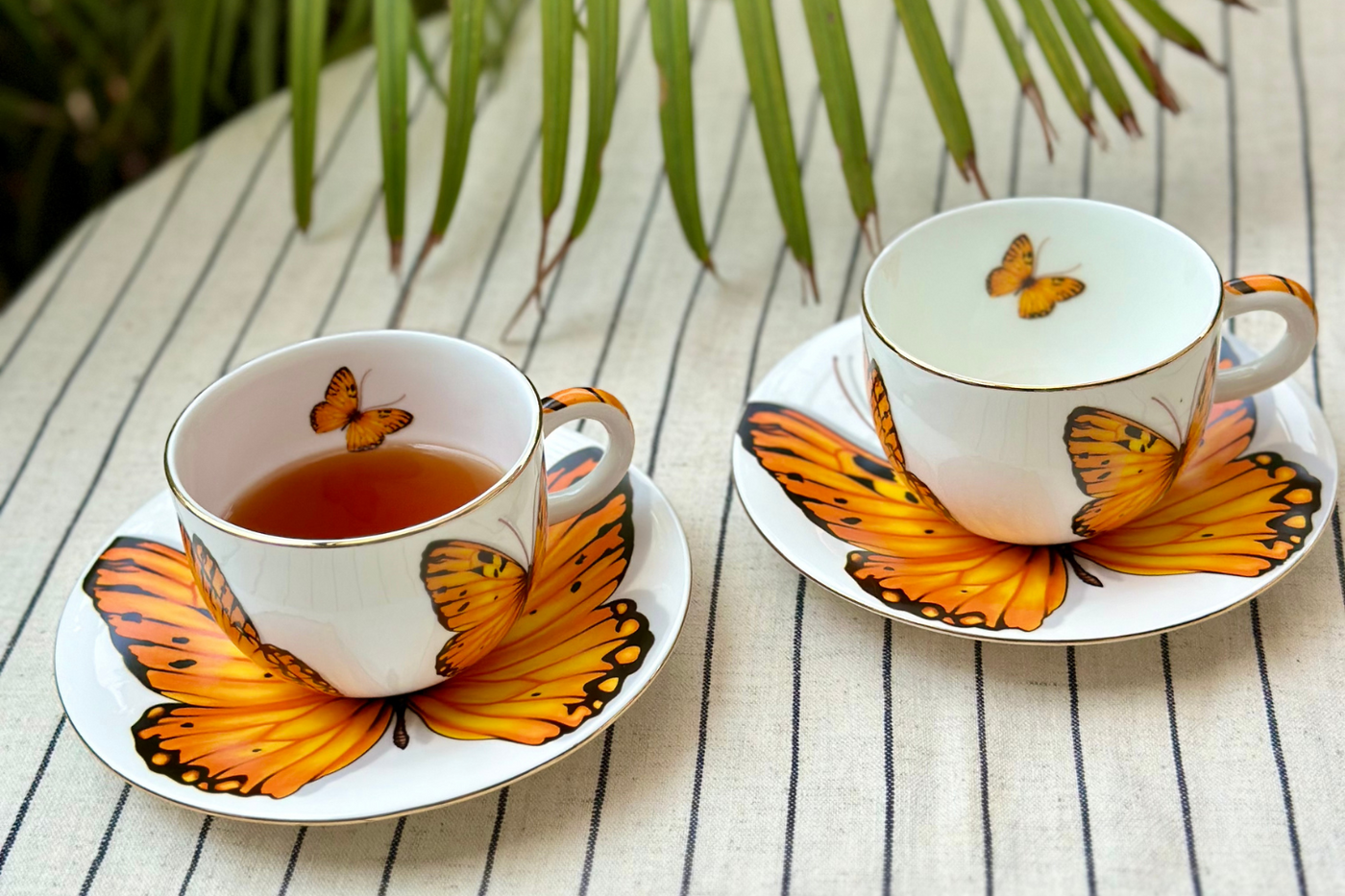 Golden Monarch Butterfly Cup & Saucer | 2 Cups & 2 Saucers | 180 ml