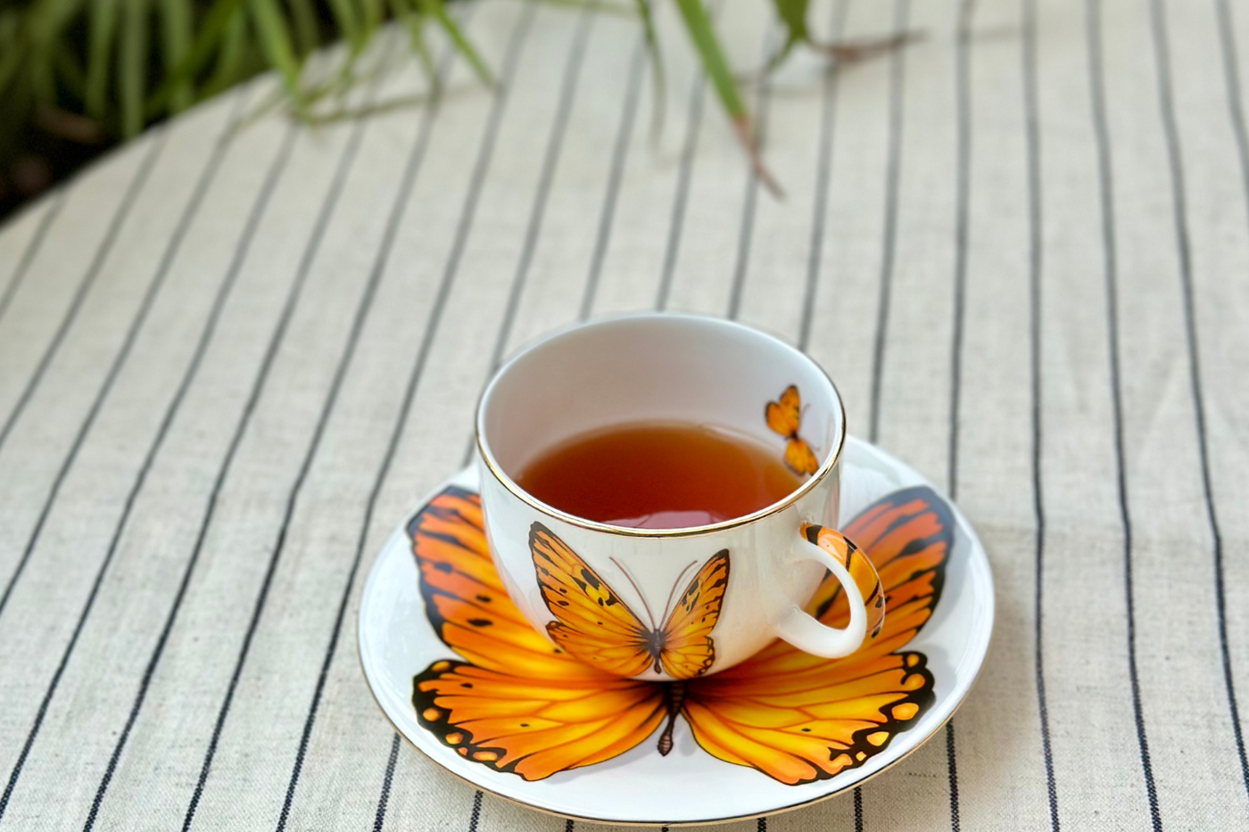 Golden Monarch Butterfly Cup & Saucer | 2 Cups & 2 Saucers | 180 ml