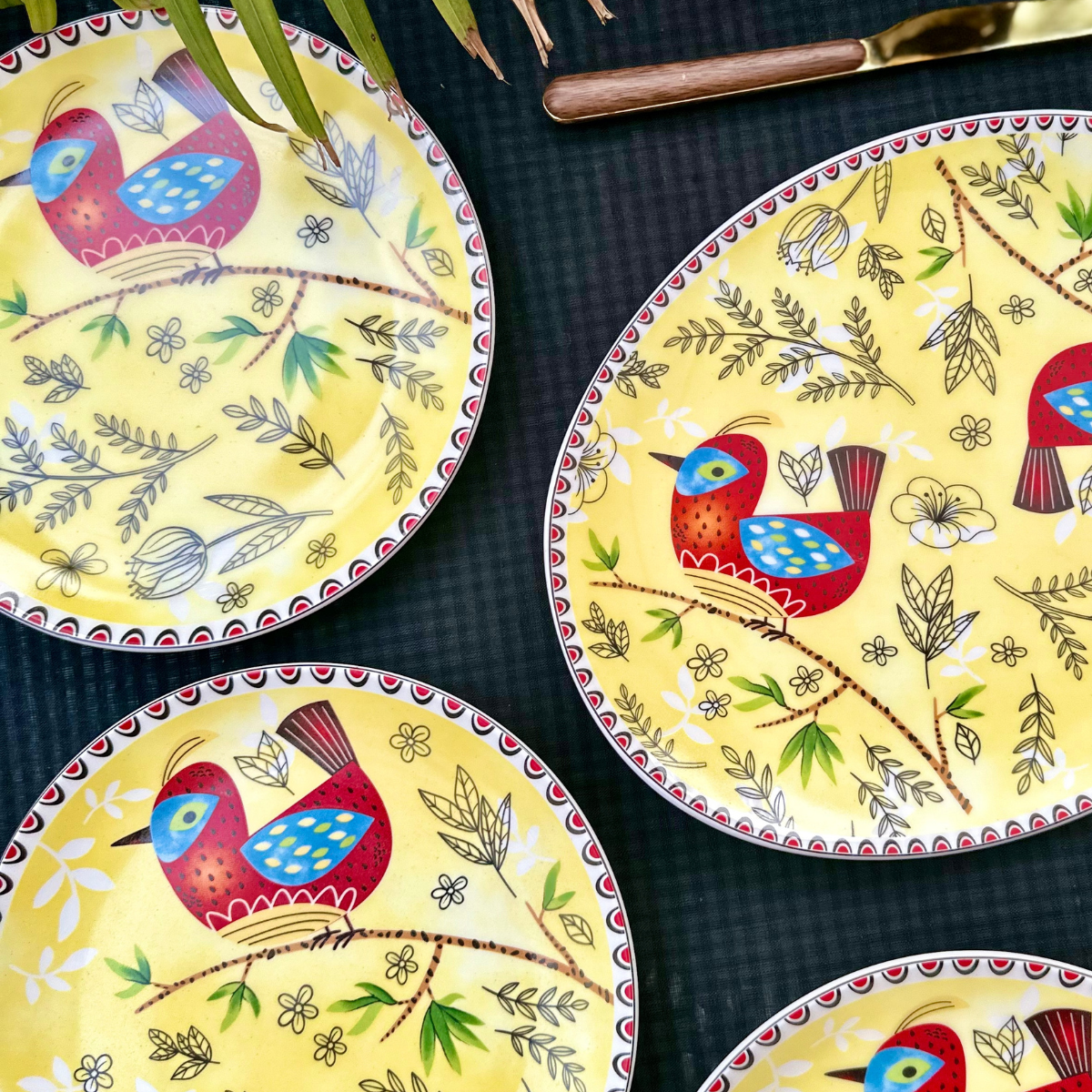 Heritage Birds in Yellow Snack Plates (7 inch) - Set of 4