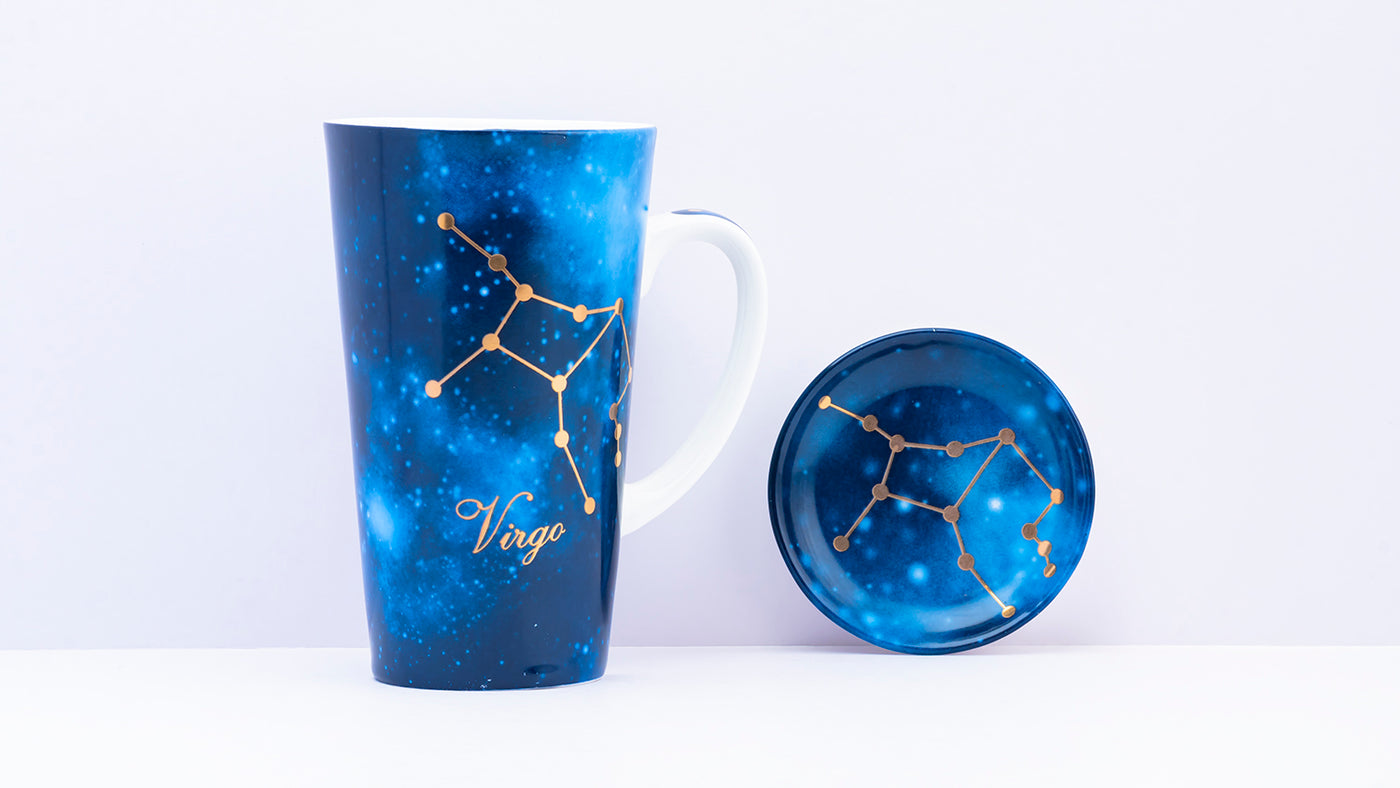 Zodiac Symphony (Virgo Blue) - Set of 1 tall mug & coaster