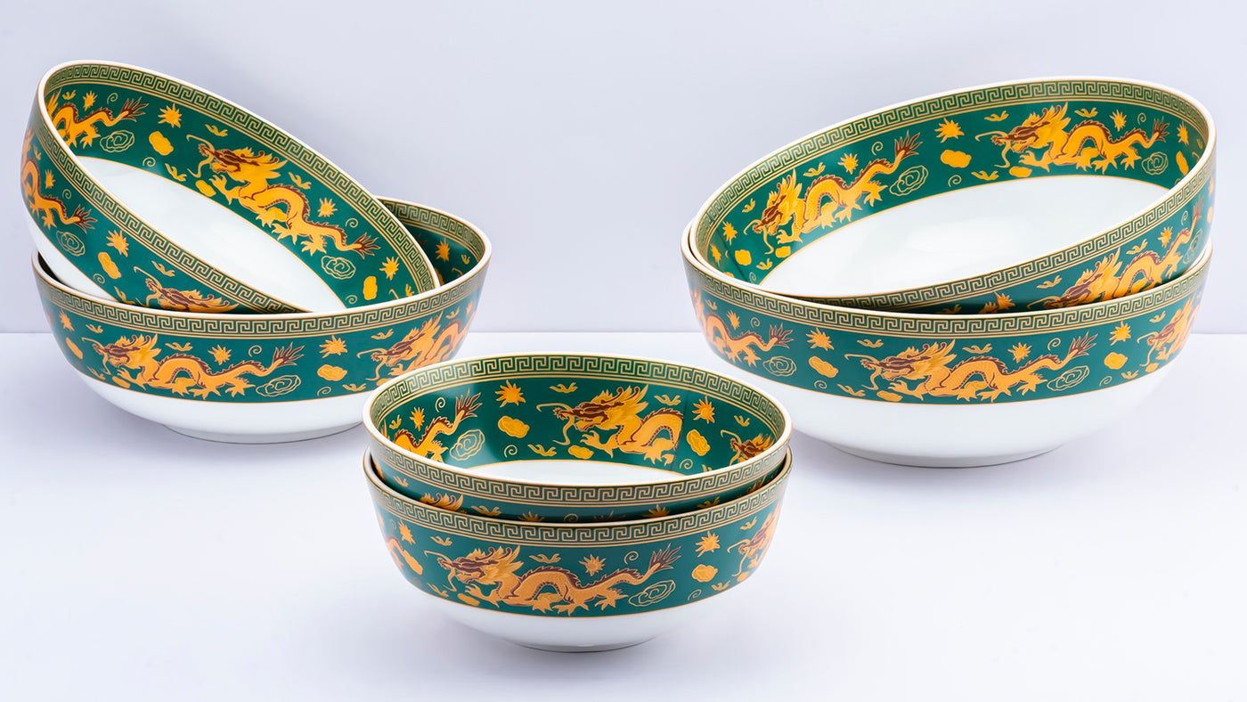 Celestial Dragons serving bowls (Green) - Set of 3