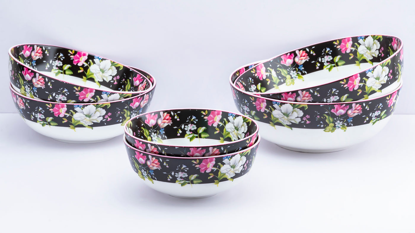 Garden Splendor serving bowls (Black) - Set of 3