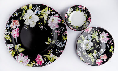 Garden Splendor Dinnerware  (Black) - Set of 15 pcs