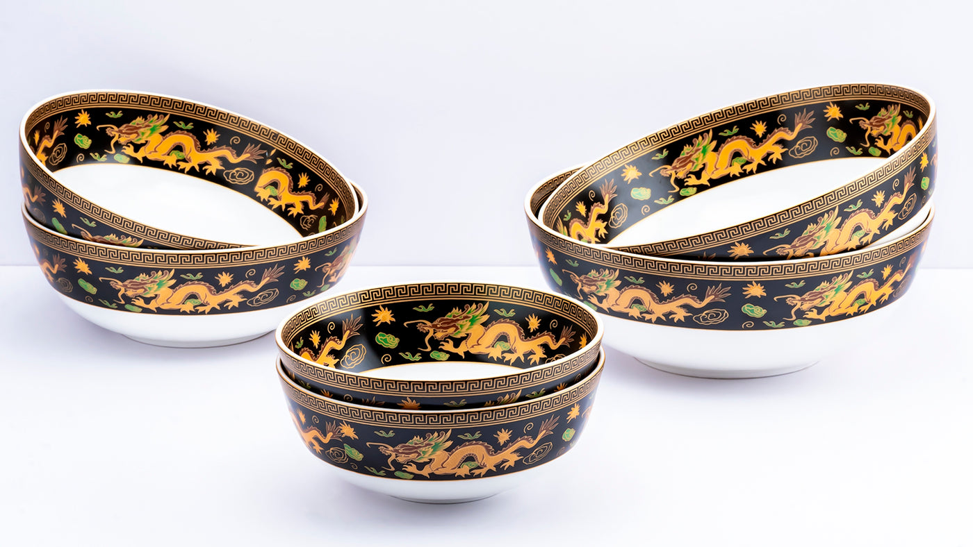 Celestial Dragons serving bowls (Black) - Set of 3