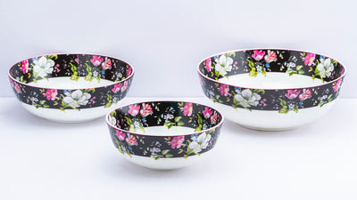 Garden Splendor serving bowls (Black) - Set of 3