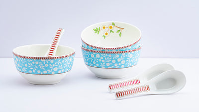 Little birdie soup set (Blue) - Set of 6 bowls & 6 spoons