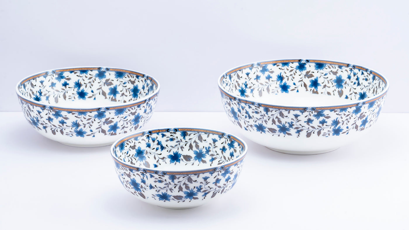 Autumn Foliage serving bowls (Blue) - Set of 3