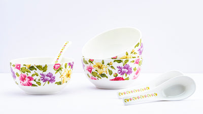 Floral harmony soup set - Set of 6 bowls & 6 spoons