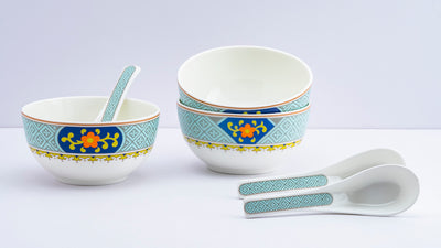 Pagoda soup set - Set of 6 bowls & 6 spoons