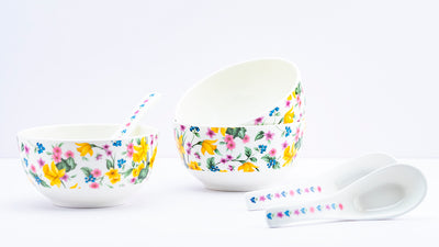 Daffodils soup set - Set of 6 bowls & 6 spoons