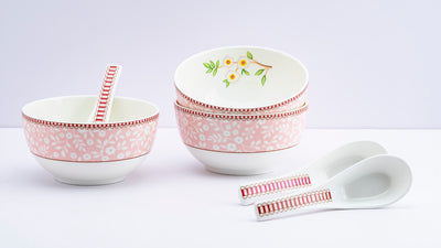 Little birdie soup set (Pink) - Set of 6 bowls & 6 spoons