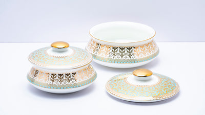 Gold filigree en aqua handi with lid - Set of 2