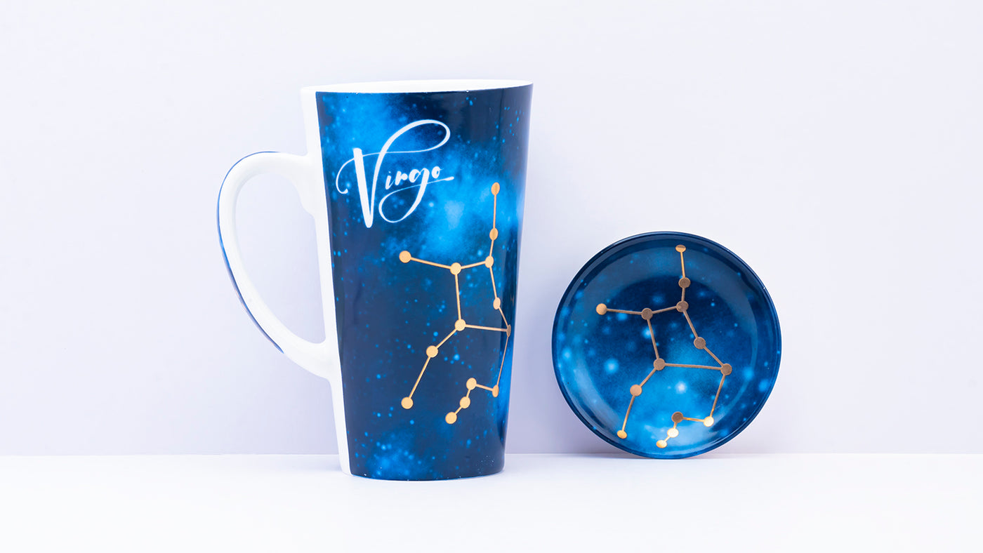 Zodiac Symphony (Virgo Blue) - Set of 1 tall mug & coaster