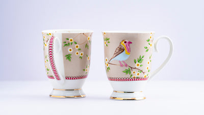 Lil Birdie footed mug (Brown), Set of 2