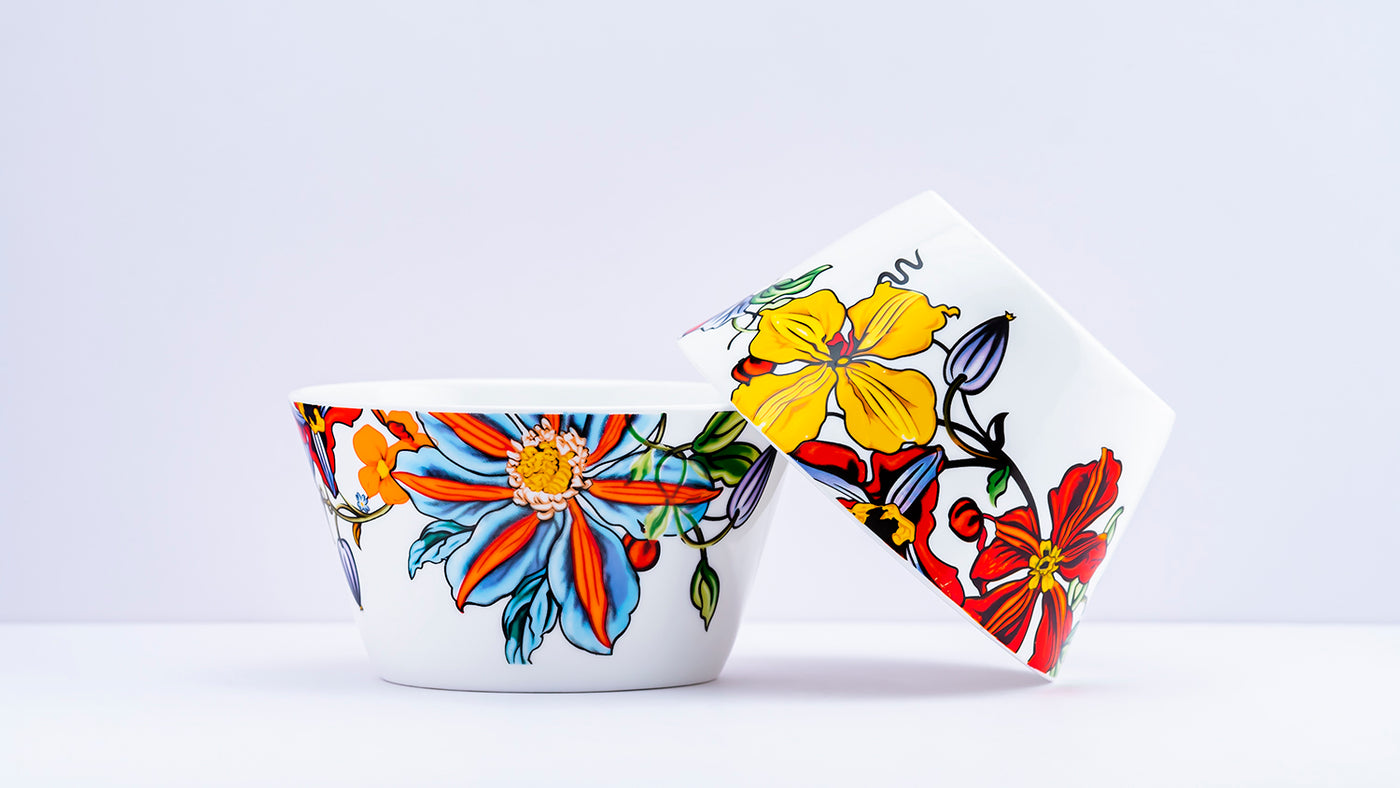 Vivid Blooms snack bowls - Set of 2 (5 inch wide, 350ML capacity)