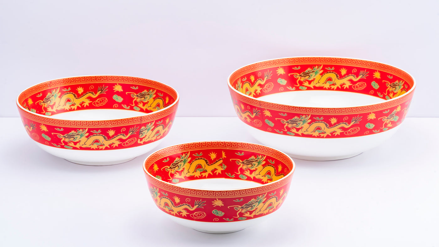 Celestial Dragons serving bowls (Red) - Set of 3