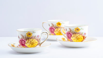 English Floral Cup & Saucer Set | 6 Cups & 6 Saucers | 170 ml