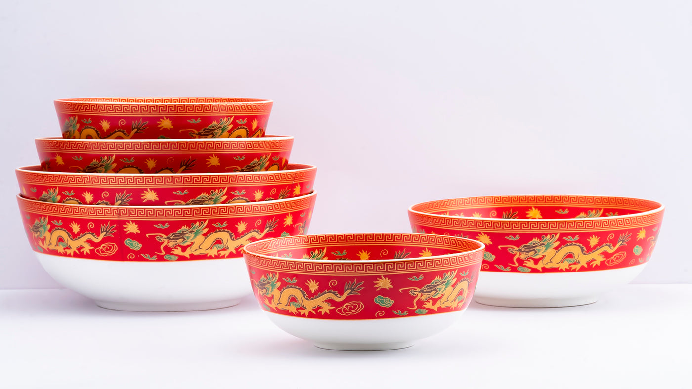 Celestial Dragons serving bowls (Red) - Set of 3