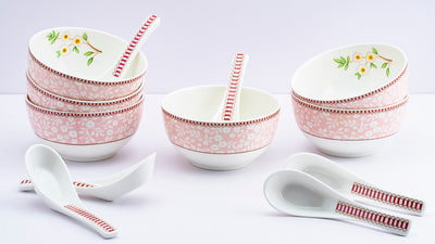 Little birdie soup set (Pink) - Set of 6 bowls & 6 spoons