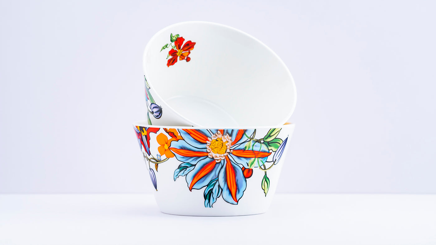 Vivid Blooms snack bowls - Set of 2 (5 inch wide, 350ML capacity)