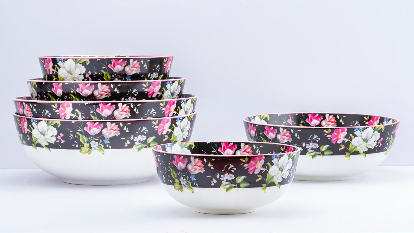 Garden Splendor serving bowls (Black) - Set of 3