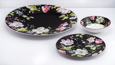 Garden Splendor Dinnerware  (Black) - Set of 15 pcs