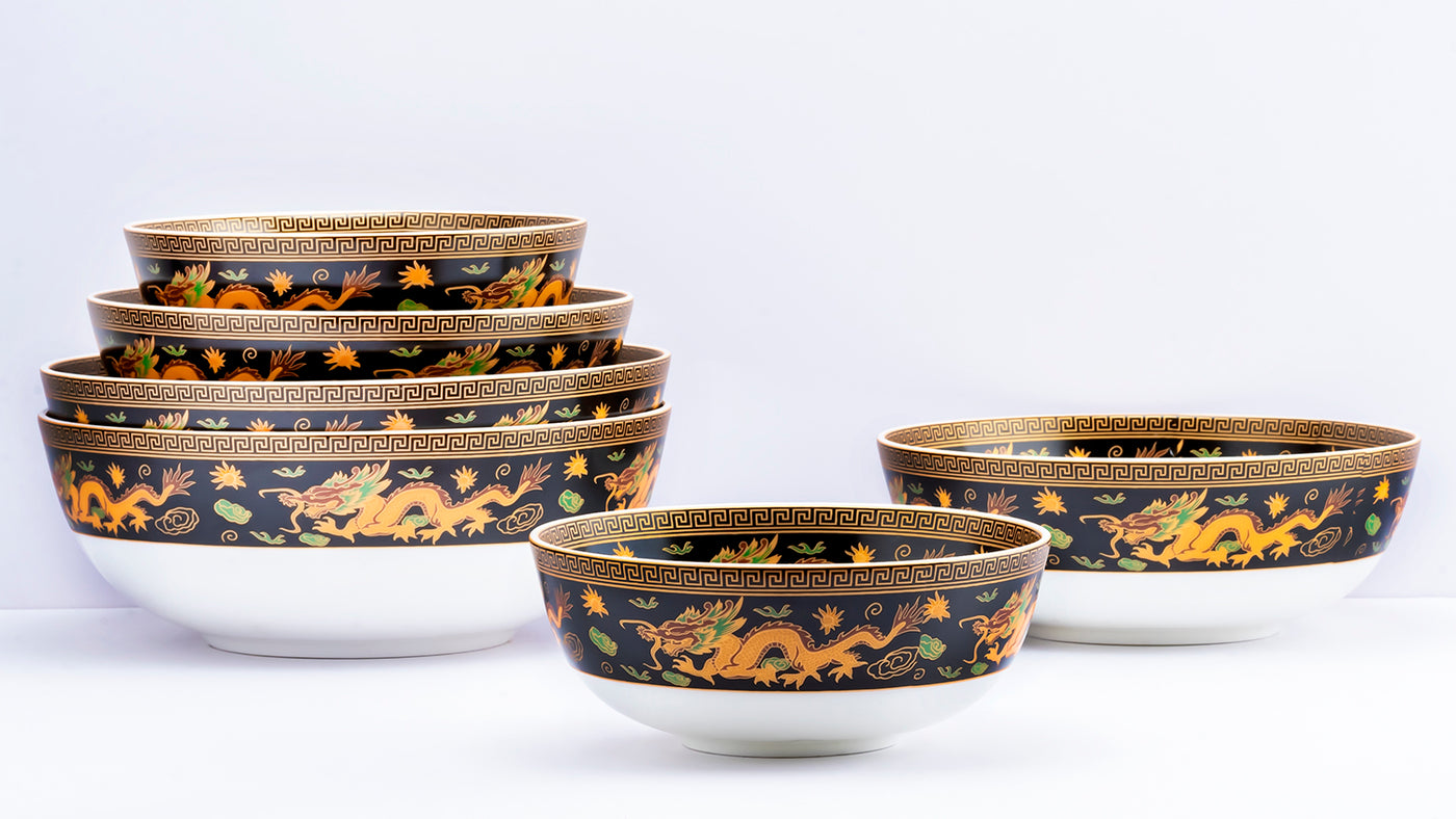 Celestial Dragons serving bowls (Black) - Set of 3