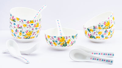 Daffodils soup set - Set of 6 bowls & 6 spoons