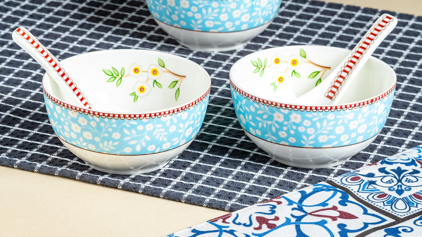 Little birdie soup set (Blue) - Set of 6 bowls & 6 spoons