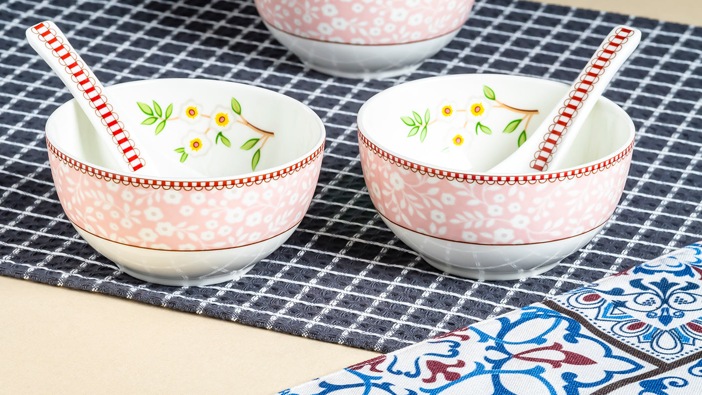 Little birdie soup set (Pink) - Set of 6 bowls & 6 spoons