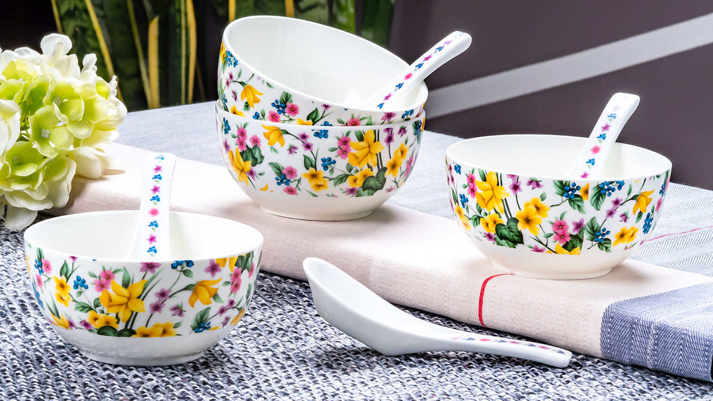 Daffodils soup set - Set of 6 bowls & 6 spoons