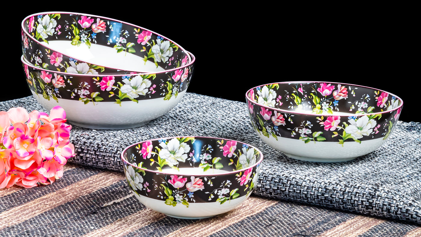 Garden Splendor serving bowls (Black) - Set of 3