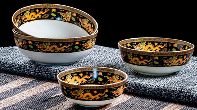 Celestial Dragons serving bowls (Black) - Set of 3