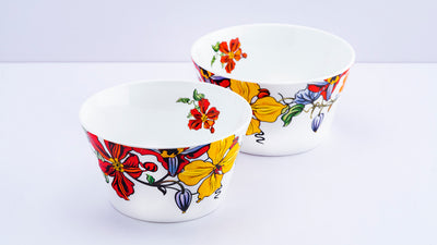 Vivid Blooms snack bowls - Set of 2 (5 inch wide, 350ML capacity)