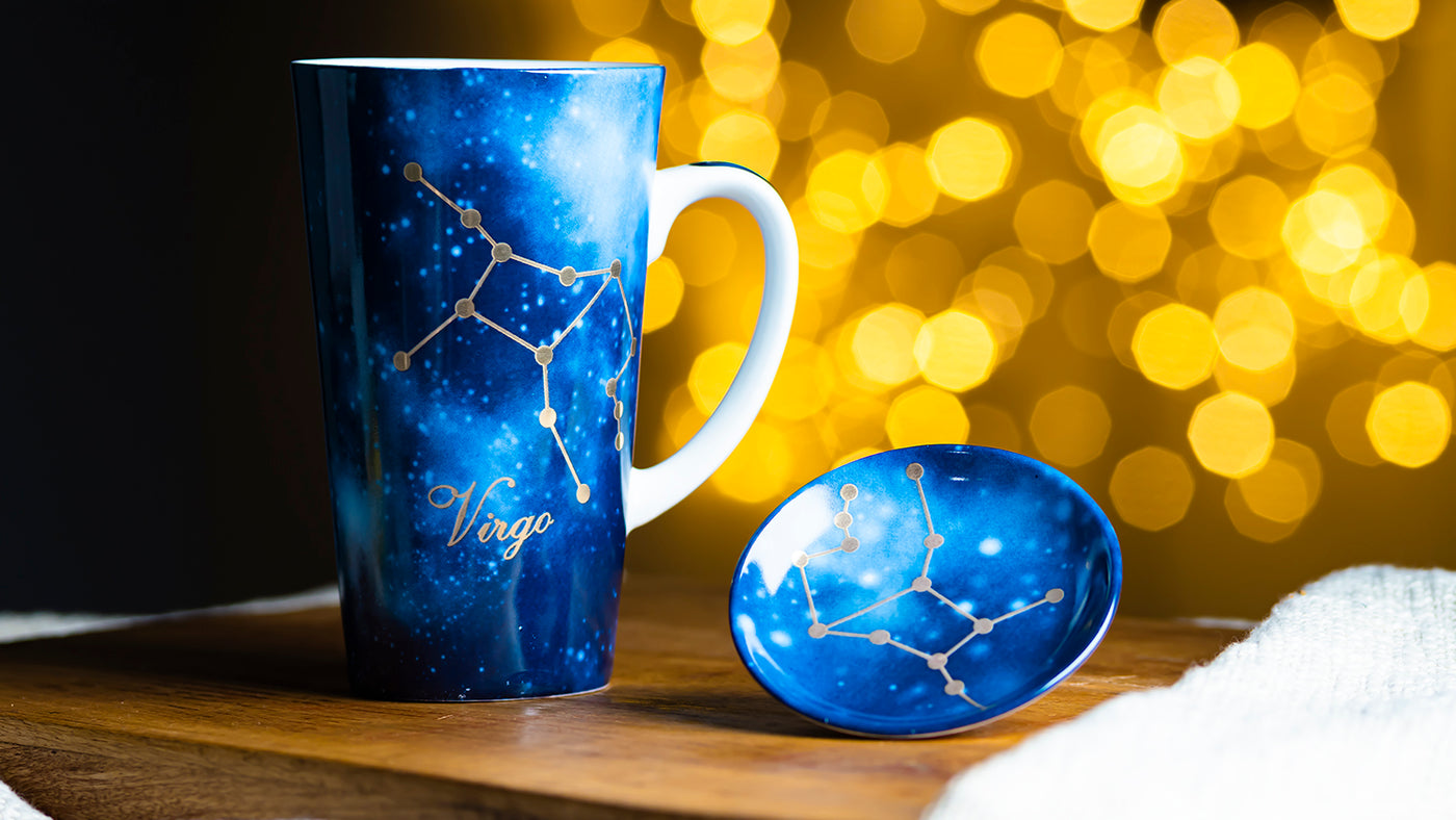 Zodiac Symphony (Virgo Blue) - Set of 1 tall mug & coaster